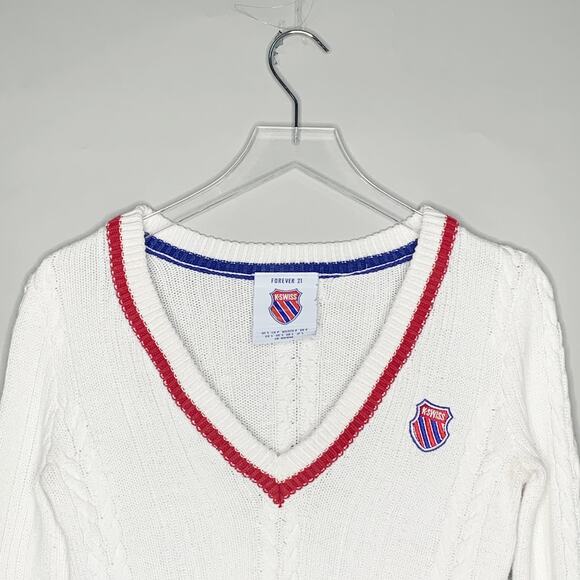 K Swiss x Forever 21 S Collaboration Cable Knit Tennis V Neck Sweater 90s - Picture 5 of 8